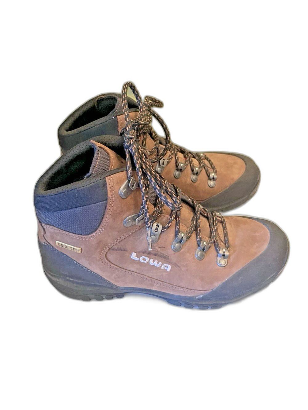 LOWA Men's US 8.5, Brown Black Hiking Work Boots Gore-Tex Vibram Sole Women's 9